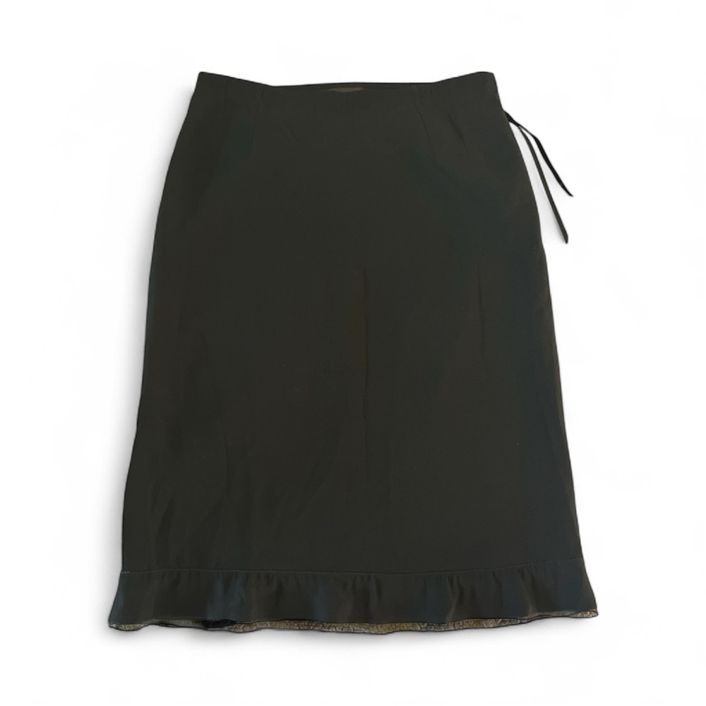 Louis Vuitton Black Silk Ruffle Midi Skirt FR 40 US 4 6 Chiffon Made in France